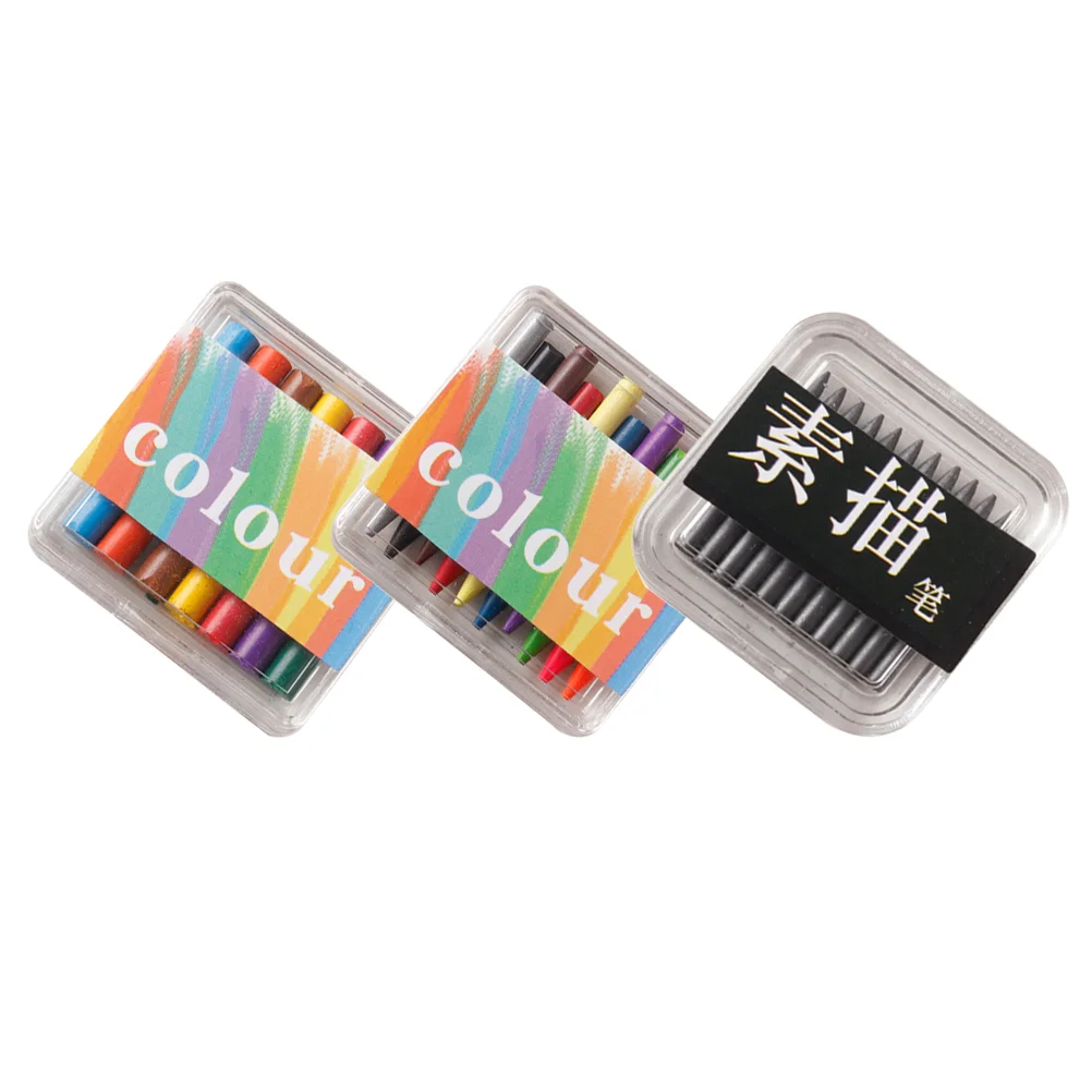 

3 Boxes Miniature House Dollhouse Crayons Sketch Pencil Decorative Model Small Colorful