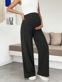 Leggings Neri Premaman da Indossare Sotto i Vestiti, a Gamba Larga, Vita Alta, Sopra la Pancia, Comodi e Casual per Tutti i Giorni