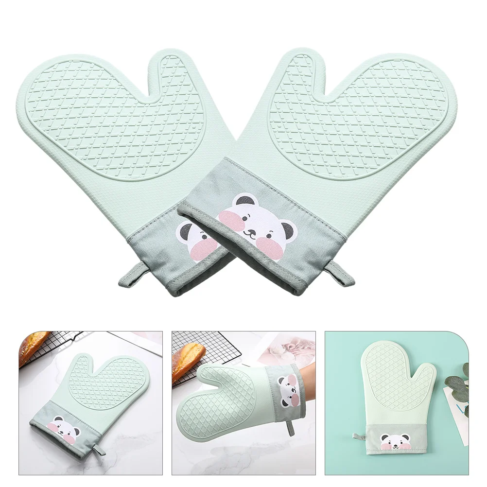 

Insulated Thick Gloves Heat Resistant Oven Mitts Silicone Baking Mitten Hot for Kitchen Microwave Pot Holders