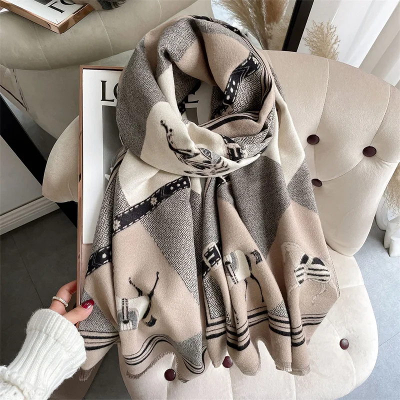 Thickened Warm Cashmere Scarf Women High Quality Elegant Shawl Large Pashmina Wholesale Free Shipping Scarf Women Luxury 2023 new oil painting cashmere scarf women winter thick warm shawl elegant pashmina multi styles available free shipping