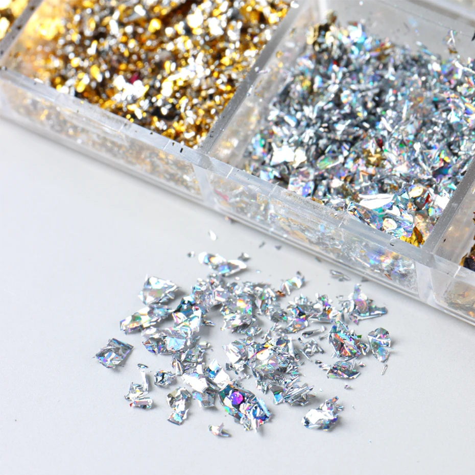 12 Color Gold Foils Gorgeous Nails Glitter Random Aluminum Flakes Paillette Chip Nail Design Shinny Sparkles Nail Art Decoration 5