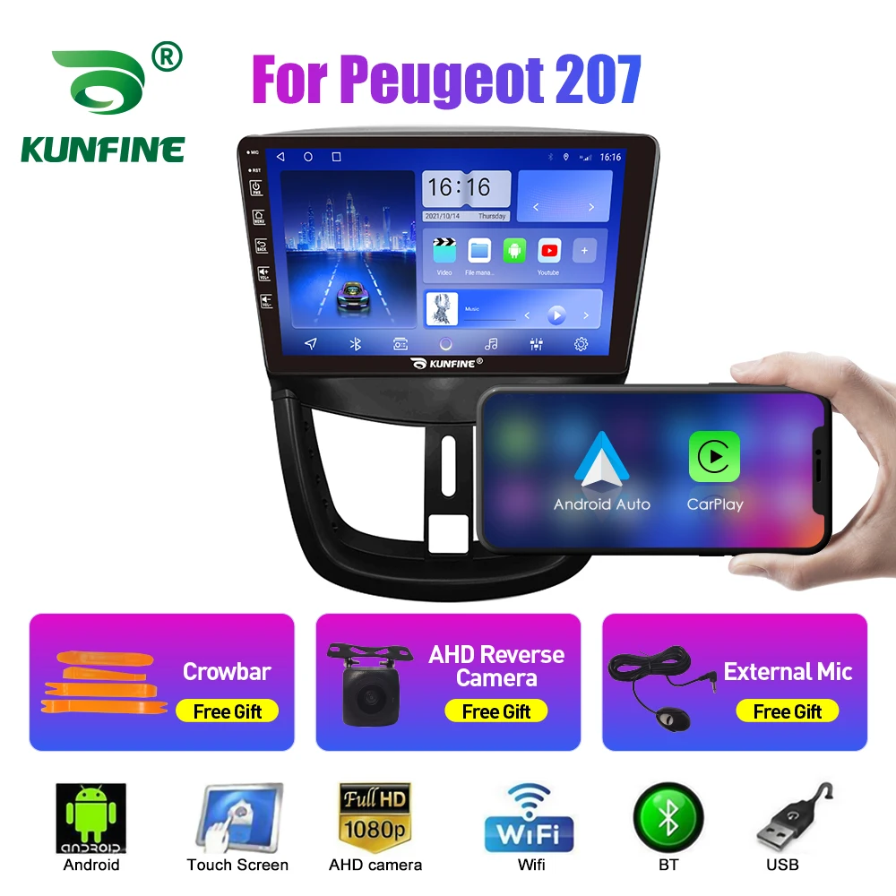 Ecran tactile QLED GPS Carplay et Android 13.0 Peugeot 207