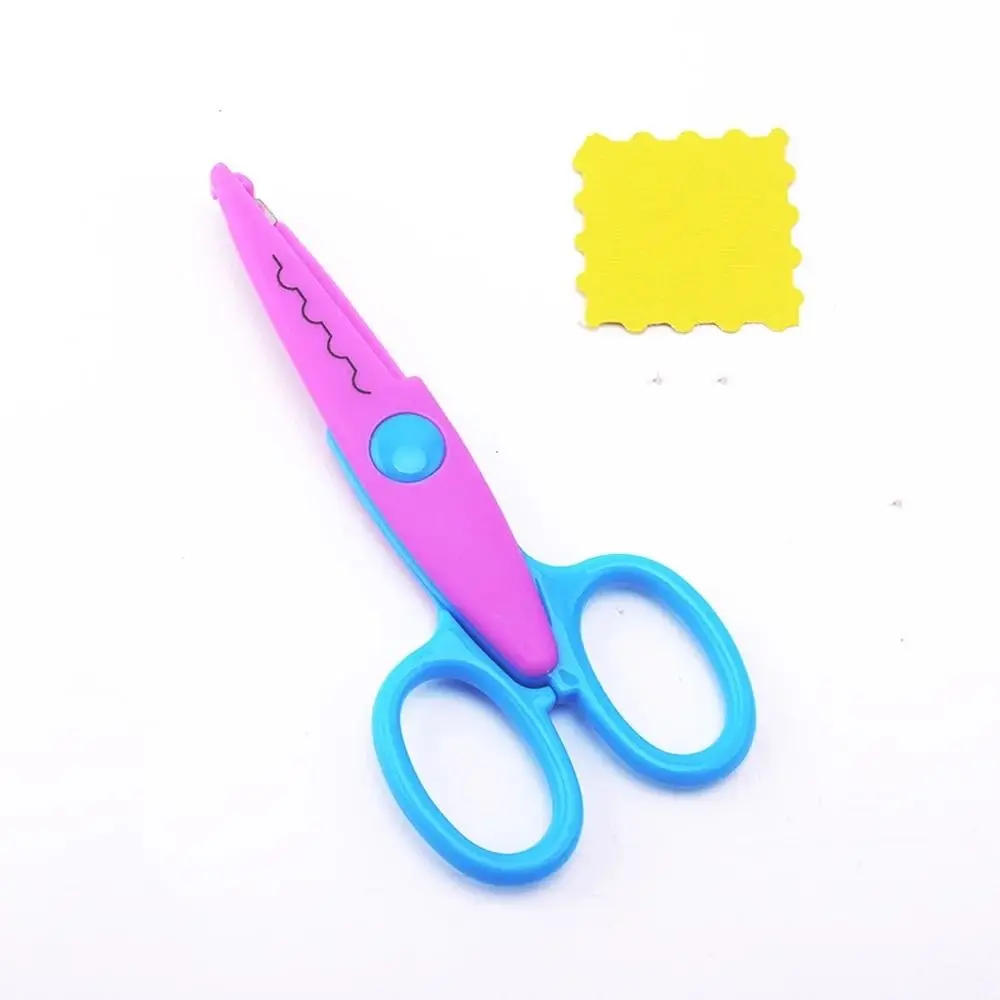 1/6PCS DIY 컬러 레이스 가위 편안한 손잡이 물결무늬 종이 커팅 가위 작은 둥근 머리 문구용 종이 커터