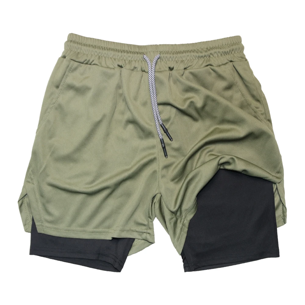 Men's Double Layer Fitness Shorts Men Fitness Gym Training 2 in 1 Sports Shorts Quick Dry Workout Jogging Double Deck Summer 3