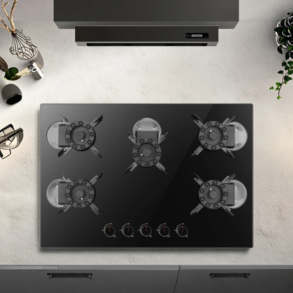 Smart 5-Burner Gas Stove - Professional Tempered Glass Cooktop for Home Kitchens, Built-in/Table Top Installation 1