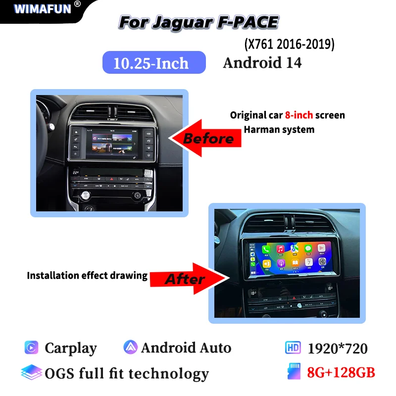 Autoradio Android 10,25 Pouces Pour Jaguar XE X76 (2016-2019) - Compatible Apple CarPlay & Android Auto