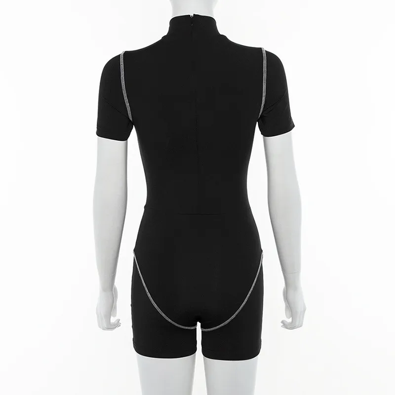 Sexy Skinny Fitness Sports Playsuits Women Reflective Letter Print