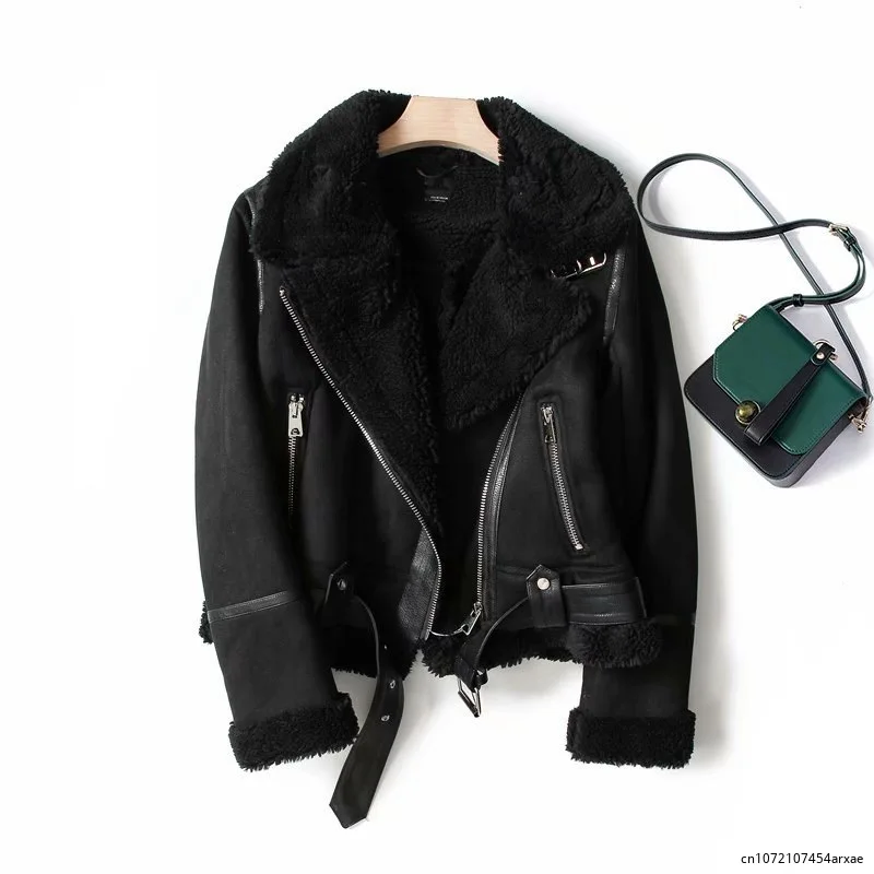 

Thick Lamb Wool Coat New Women'S Plus Velet Fur Coat Winter Warm Thick Lamb Wool Fur Coat Korean Loose Motorcycle Jacket