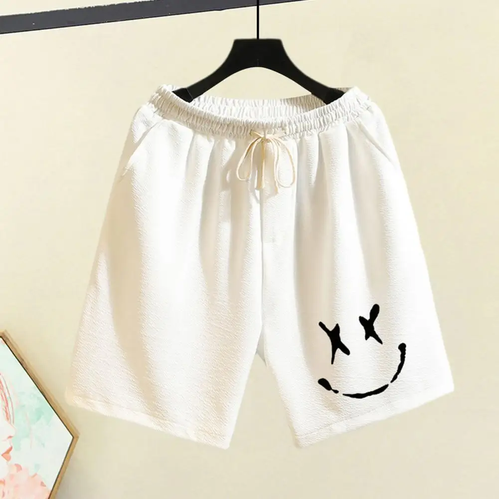 

Drawstring Elastic Waist Shorts Men's Summer Casual with Featuring Loose Fit Smile Print These Wide Leg Fitness for Streetwear