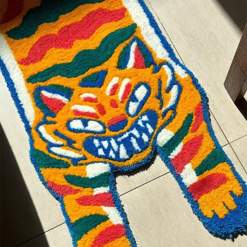 

Hand-Tufted Tiger Carpet Anime Color Rug Living Room Home Decor Rugs Handmade Art Mats Fluffy Bedroom Bedside Tufted Floor Mat