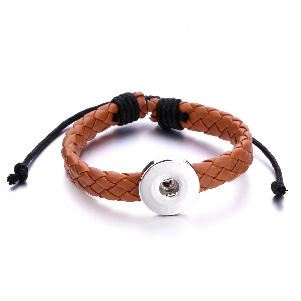 12pcs Snap Button Jewelry Bracelets 18mm Snap Button Leather Woven Bracelet  Women Men