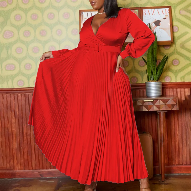

Ladies European And American Palace Princess Style Dress Spring Solid Color Sweet V-neck Long Sleeve A-line Pleated Dress