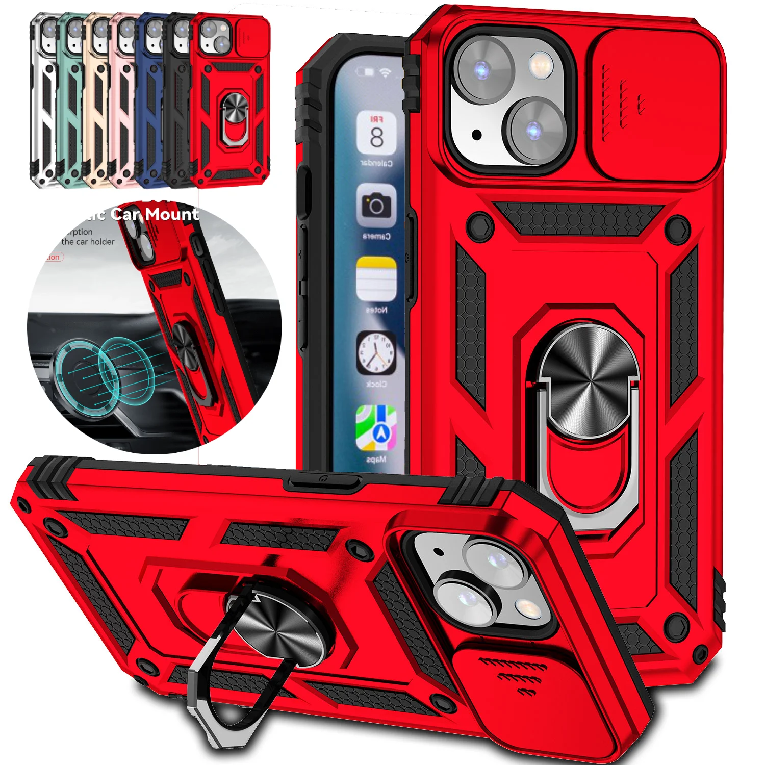 Armor Shockproof Magnetic Ring Stand Holder Case - Enhanced Protection Back Cover