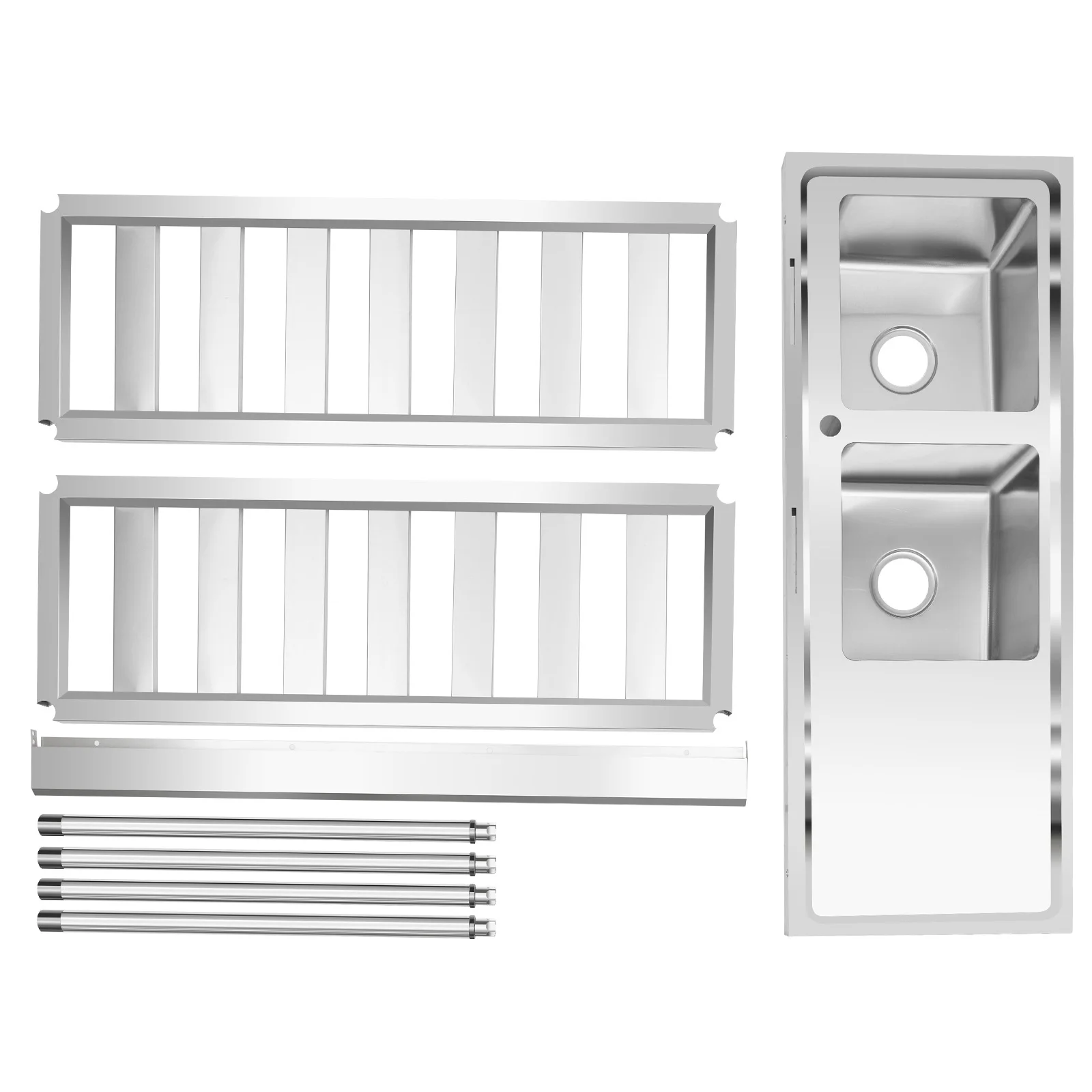 Commercial stainless steel Rectangle double groove kitchen sink with hot and cold faucets 3 Tiers Maximum Loading 400kg/882lbs 6