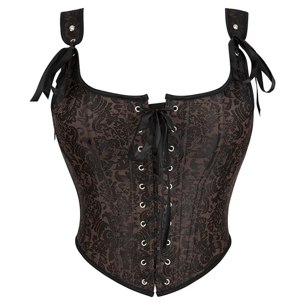 

Women Sexy Corsets Bustiers with Shoulder Straps Medieval Gothic Corset Tops Flower Print Vintage Corselet Overbust Plus Size