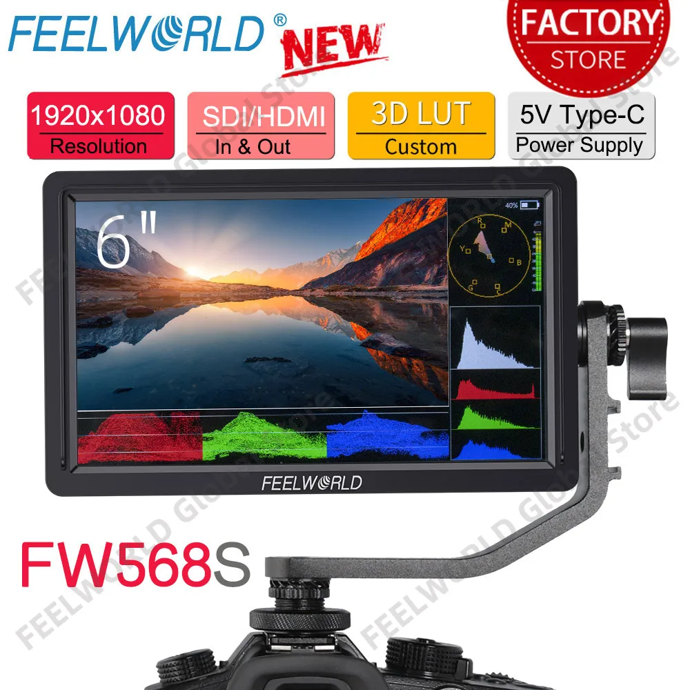 Feelworld Fw568S Monitor Da Campo Per Fotocamera Dslr Da 6 Pollici Full Hd 1920X1080 Ips Con Uscita Waveform Lut 3G Sdi 4K Hdmi 8.4 V Dc