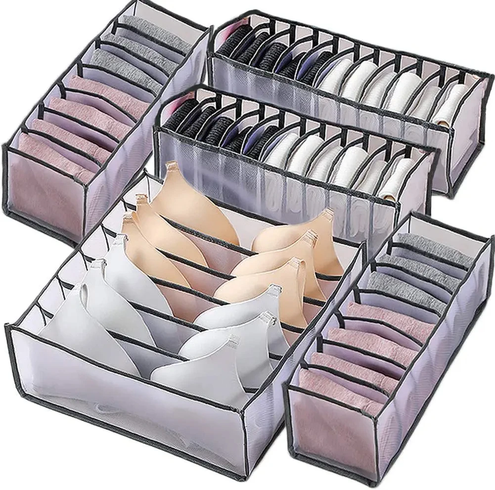 Underwear Storage Organizer 3 Pcs Foldable Translucent Panty Drawer Bra Breathable Mesh Bag For Wardrobe