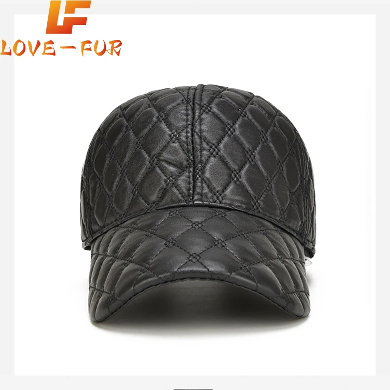 

2024 Spring Genuine Sheepskin Leather 55-61CM Black Baseball Caps For Man Casual Street Gf Gorras Dad Hat
