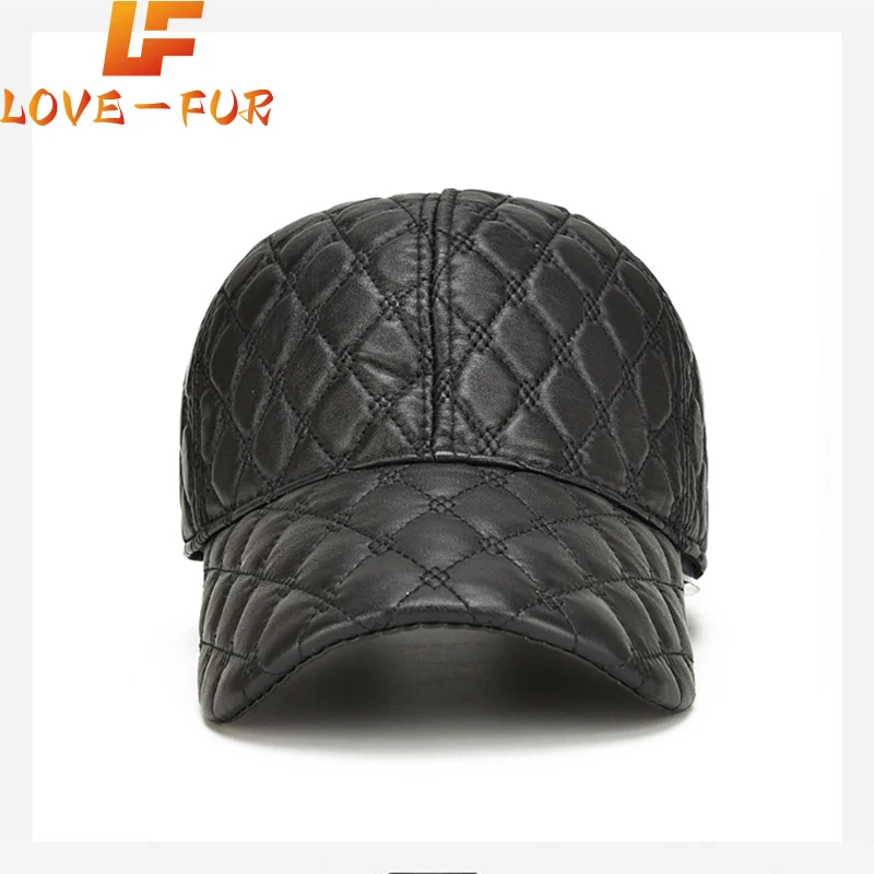 Mens Hat Spring Genuine Sheepskin Leather 55-61CM Black Baseball Caps For Man Casual Street Gf Gorras Dad Hat