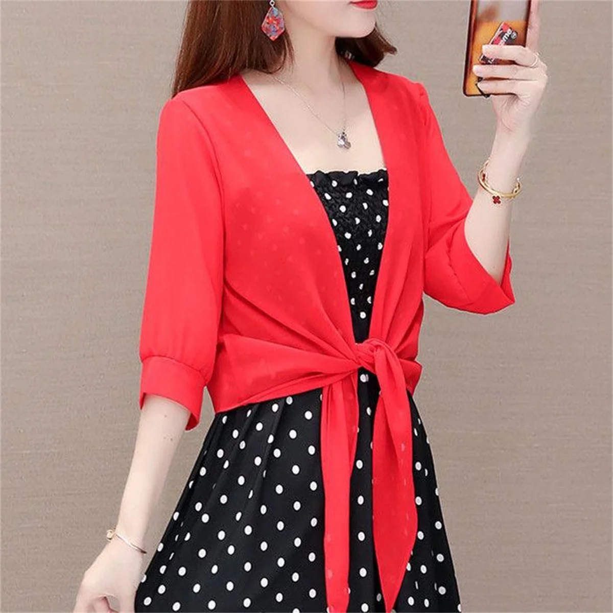 얇은 시폰 가디건, 반팔, 단색 썬 케이프, 얇은 소프트 원단, 원피스 없음, 패션