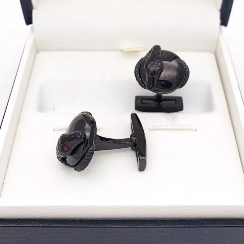 Luxury Cuff Links Heritage Range Snake Detail Stainless Steel Men Business Suit Shirts CuffLinks Classic Buttons Box Set