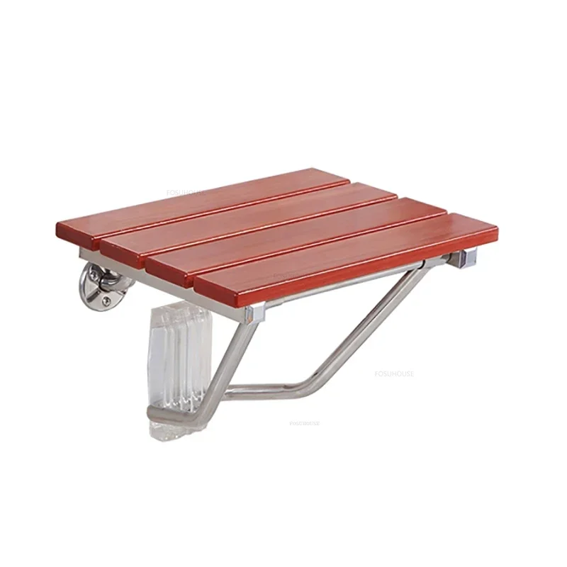 Solid Wood Folding Bath Chair Wall-mounted Shower Seats Non-slip Barrier-free Bathroom Stool Household Porch Shoe Changing Stool 5