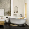 67" Acrylic Freestanding Bathtub, Deep Contemporary Soaking Tub With Chrome Overflow and Pop Up Drain, Oval Shape Bathtub, White 2