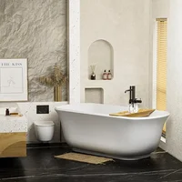 67" Acrylic Freestanding Bathtub, Deep Contemporary Soaking Tub With Chrome Overflow and Pop Up Drain, Oval Shape Bathtub, White 2