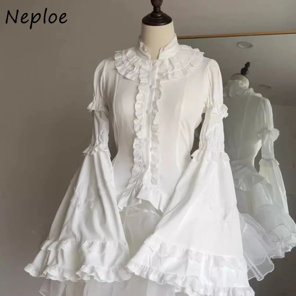 Neploe 여름 새 캐주얼 스위트 클래식 여성 셔츠 Fungus Lolita 풀 슬리브 Ropa Mujer All-match Gentle Preppy Student Tops