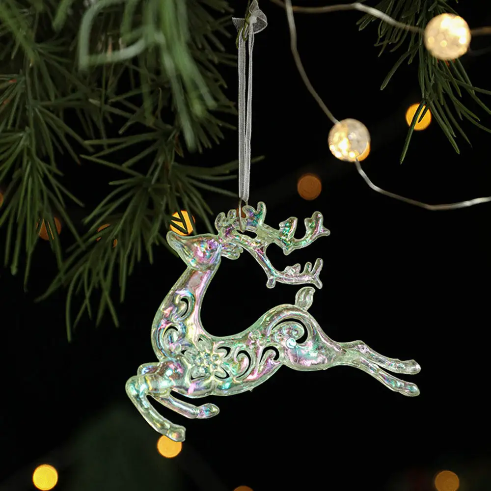 Shiny Acrylic Christmas Tree Charms Snowflake Reindeer Shaped Hanging Pendants Ornament for Home Decor Xmas New Year Gift