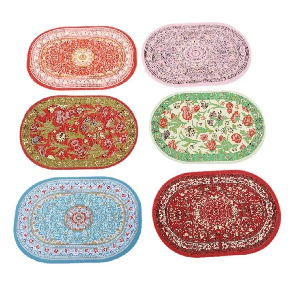 Toy Multicolor Dollhouse Carpet Oval Round Doll Accessories Miniature Weaving Rug Playing House Turkish Style Floor Covering Mat
