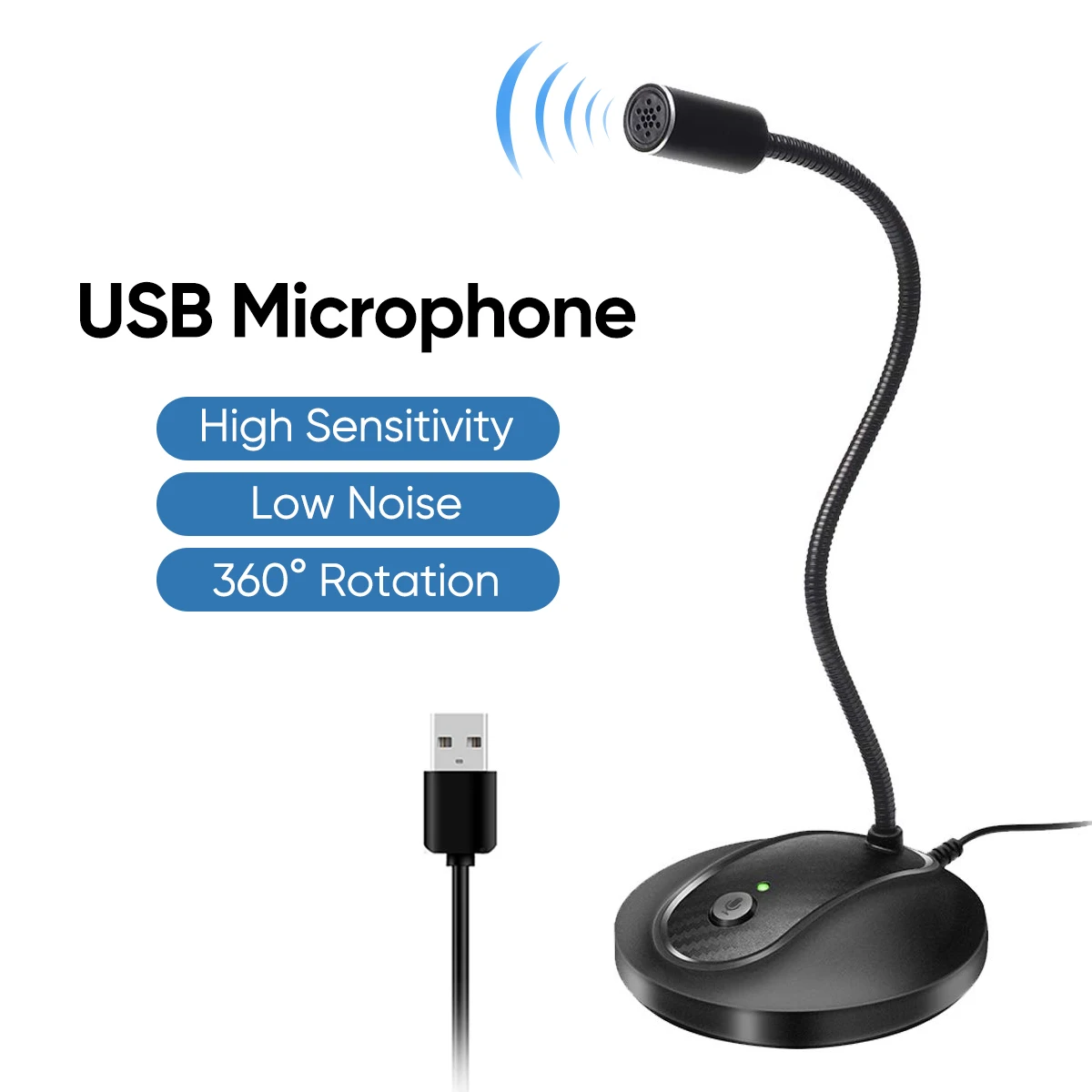 음소거 버튼이 있는 JOUNIVO USB 마이크컴퓨터 녹음 받아쓰기 팟캐스팅 회의용 구즈넥 디자인 데스크탑 마이크