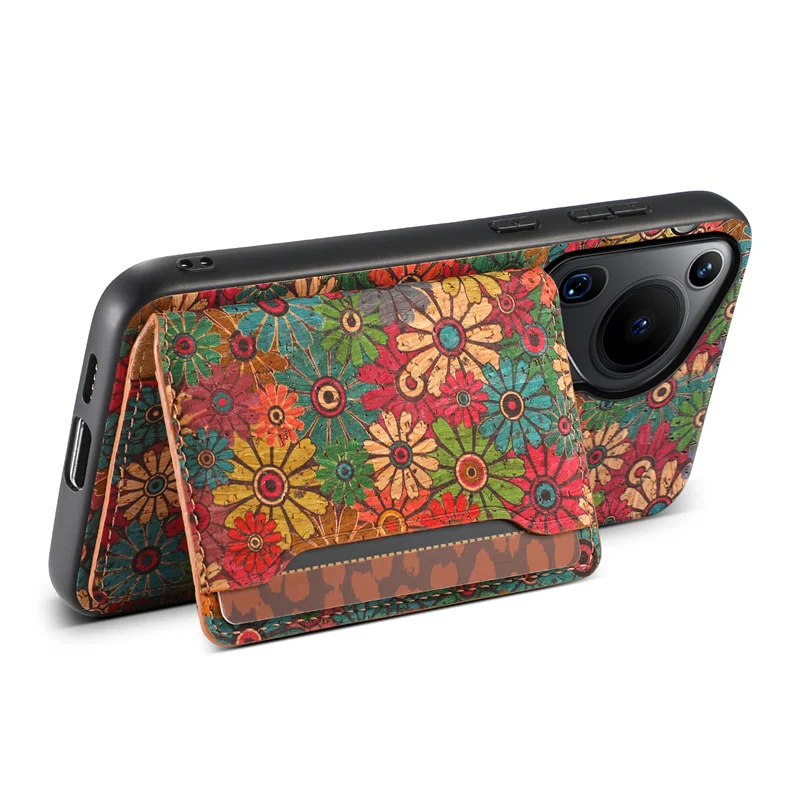 Floral Design Leather Magnetic Wallet Phone Case with Holder and Back Cover