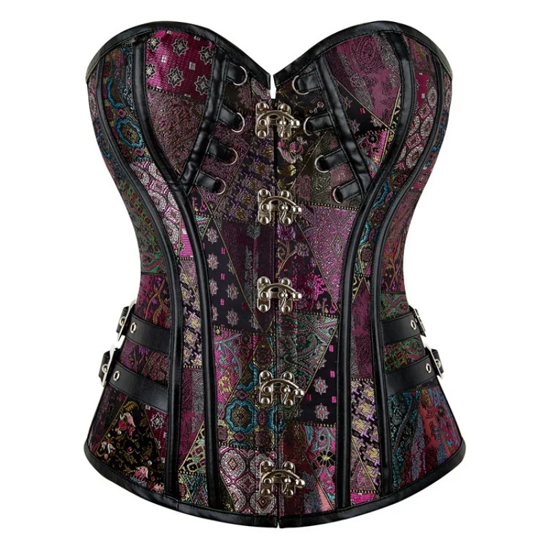Wine Red Jacquard Women's Tight Corset Mujer Vintage Sexy Underwear Waist Trainer Slimming Body Shapewear Tops Women Steampunk