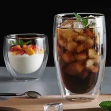 Glass Cup Double-Layer Drink Cups Wine Glass Heat Resistant Transparent Tableware Reusable 350ml/450ml Tea Juice Coffee Mug