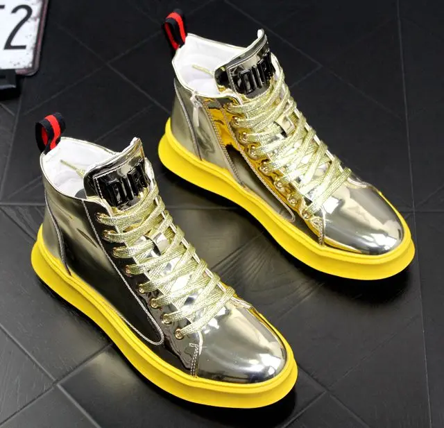 Men's Four Seasons Shiny Patent Leather Board Boys High-Top