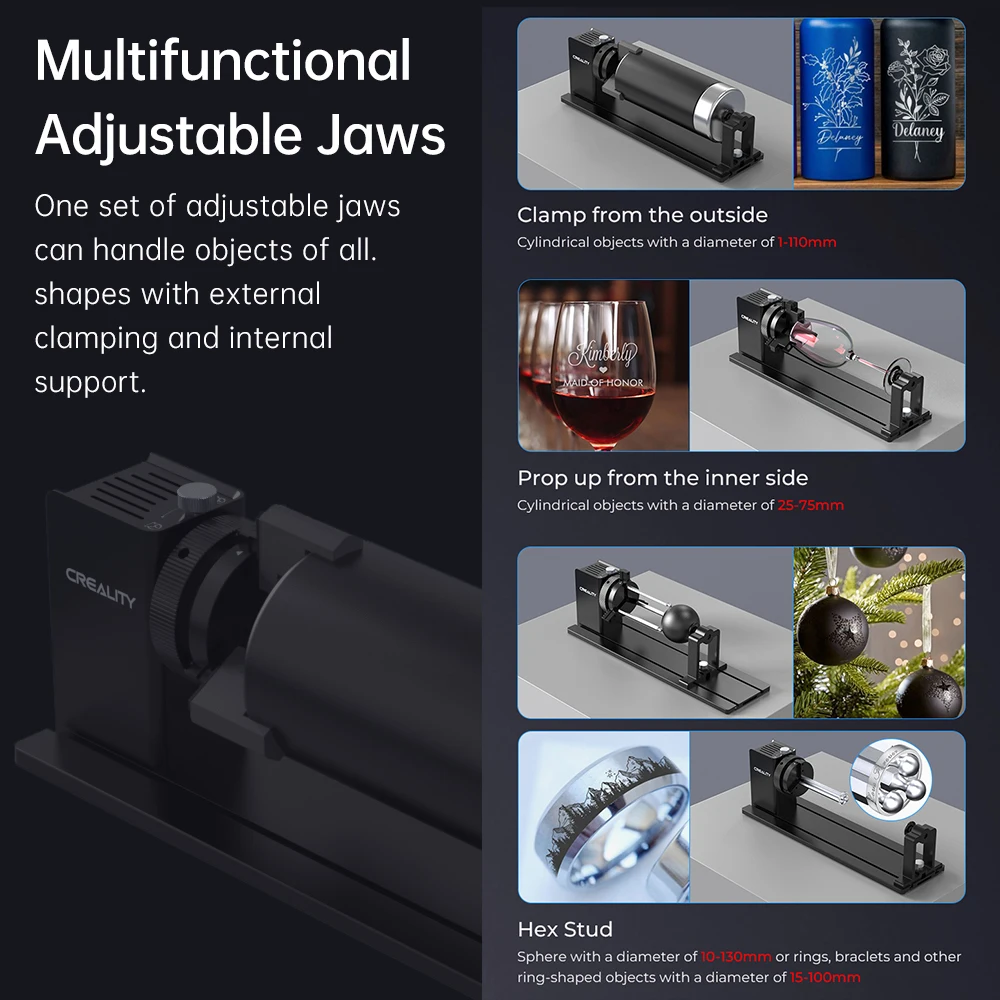 Creality Laser Rotary Roller, Y-axis Rotary Chuck for Most Laser Engravers,  Rotary Kit Pro with 3 in 1 Jaw and Module Suitable for Engraving