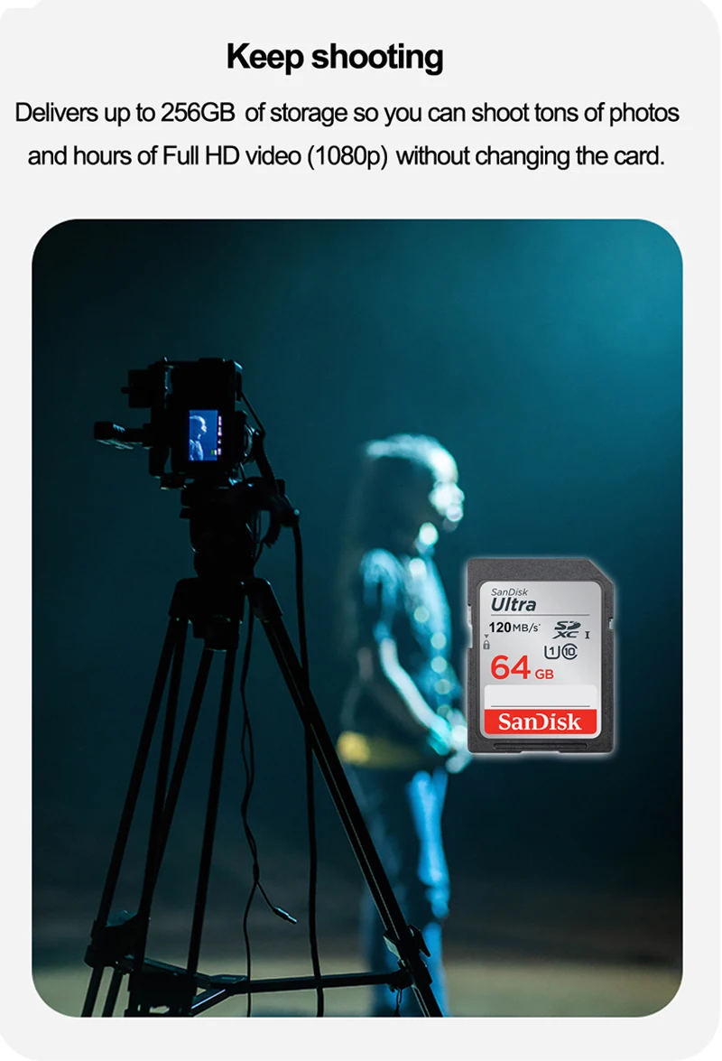 100% Original SANDISK SD Card 32GB 64GB 128GB 256GB Memory Card U1/U3 CLASS 10 UHS-I Card For 4k video reecording Camera best memory card
