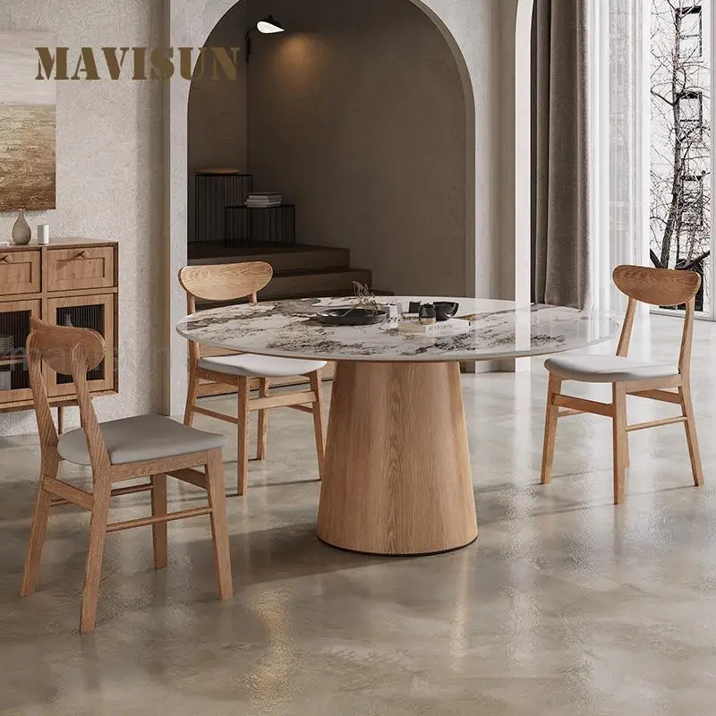 Modern Round Dining Table With 360° Rock Slab Turntable Highquality