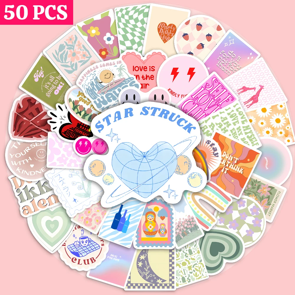 

10/25/50Pcs Danish Pastel Aesthetic Stickers Motivational Waterproof Scrapbooking Material Notebooks Laptop Luggage Guitar Toy