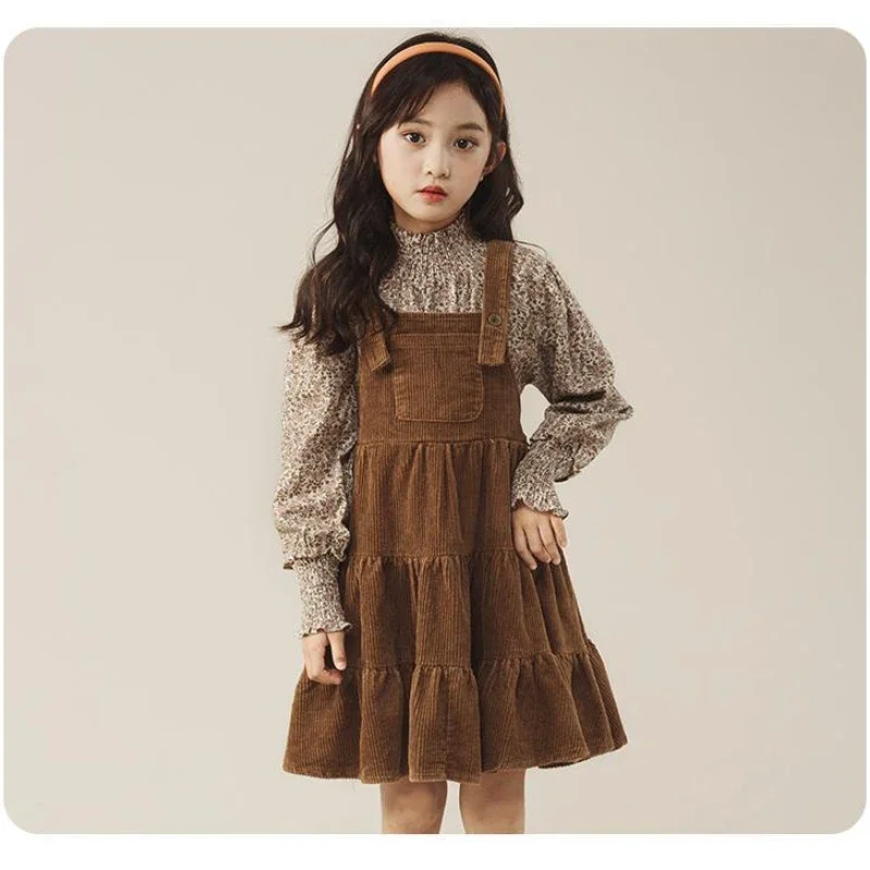 Girls' Dress Set Spring New Big Children Fashion Suspenders Dress Girls Floral Skirt Two-Piece Set