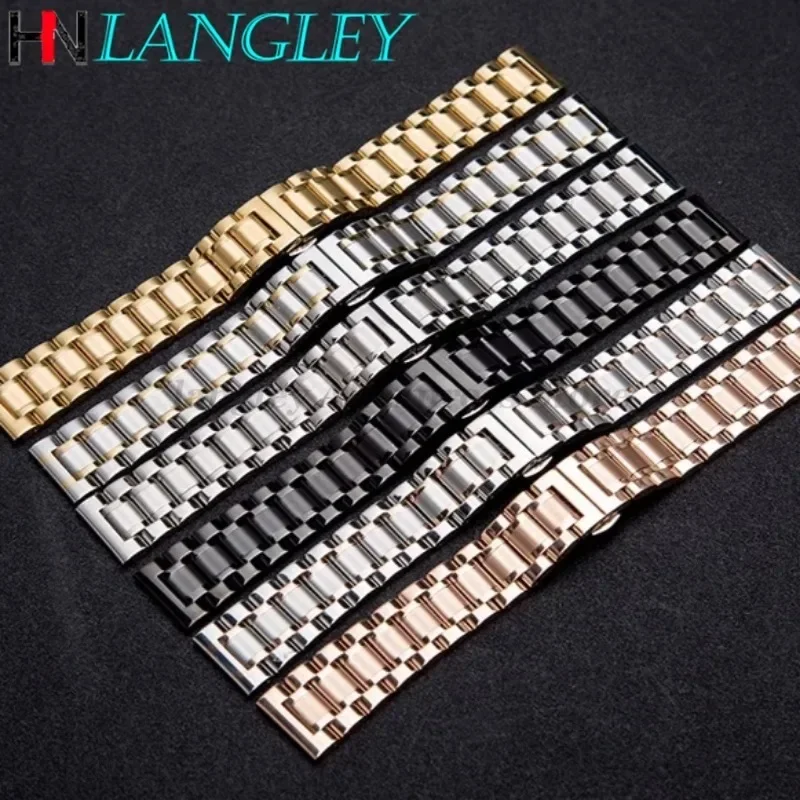 Sleek Stainless Steel Universal Watch Band with Curved End and Butterfly Clasp