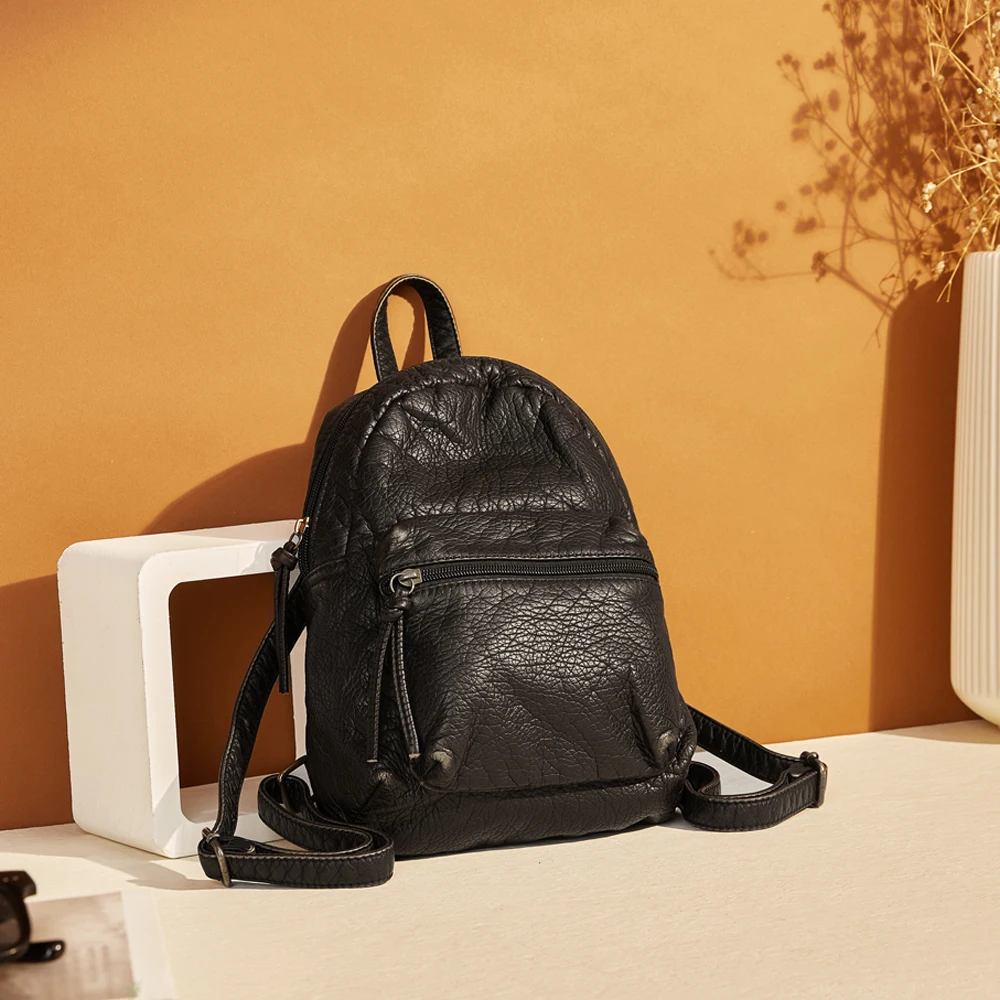 Annmouler Vintage Women Small Size Backpack Bronze School Daypack Soft Leather Bag for Women Everyday Use Gift Bag 2