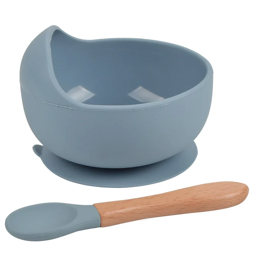1Set Food Grade Silicone Baby Feeding Bowl Set Baby Learning Dishes Suction Bowl Spoon Non-Slip Dinnerware Set Silicone Feeding Set