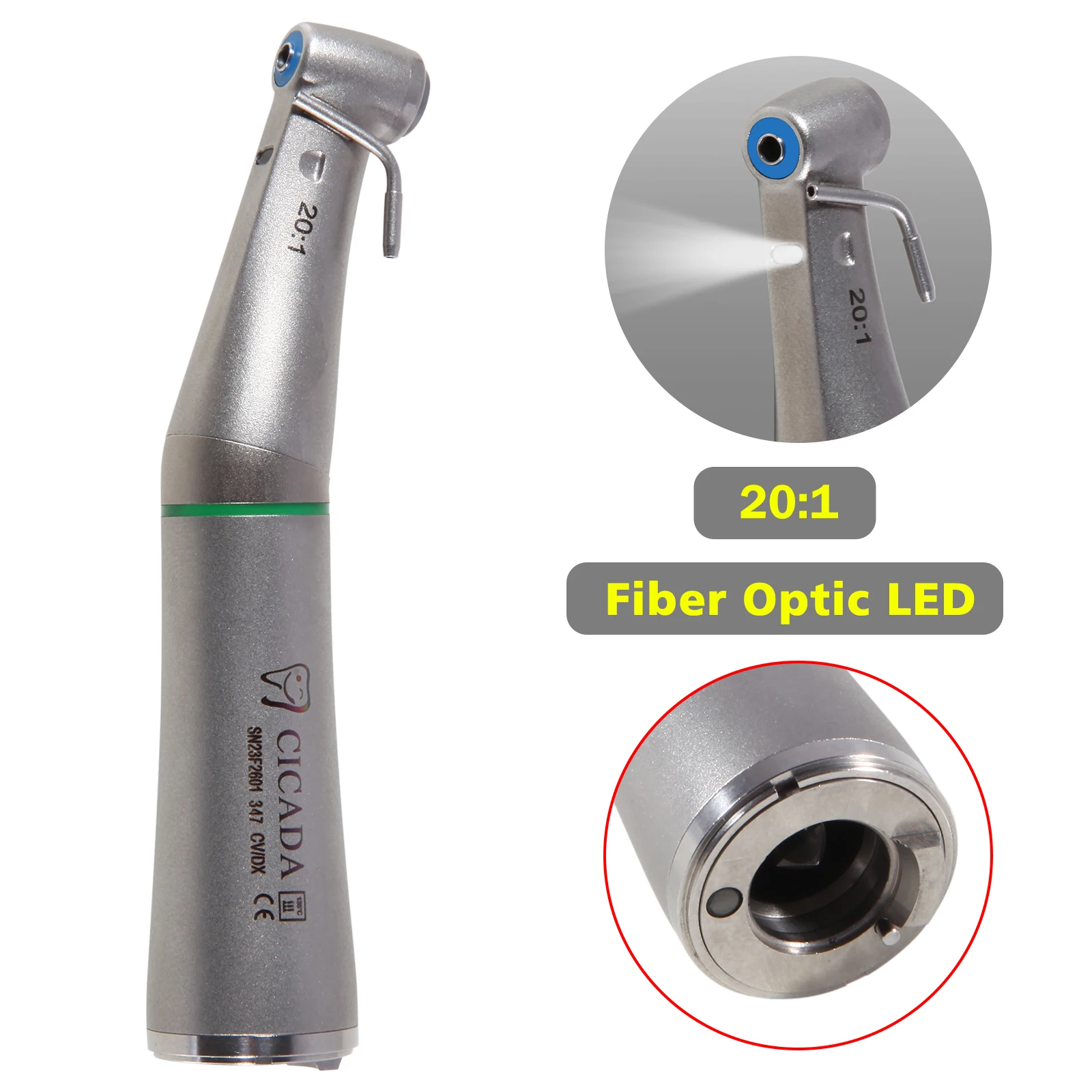 

NSK Style Dental Fiber Optic LED Low Speed Handpiece 20:1 Sugical Implant Contra Angle Push Button External Water