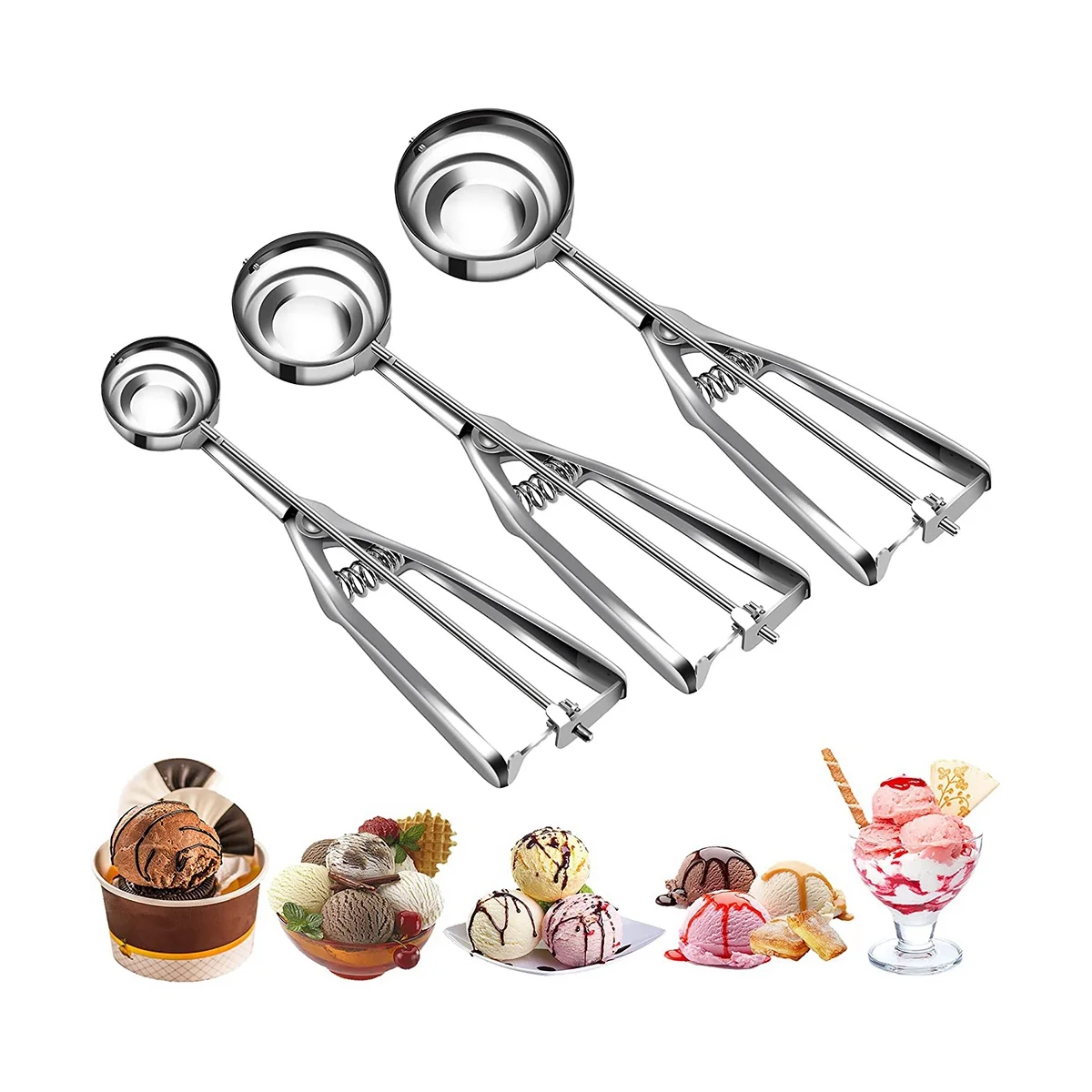 Cookie Dough Scoop Set, Cookie Scoops for Baking Set of 3, Small Ice Cream  Scoop with Trigger, Stainless Steel Melon Baller Scoop, Kitchen Cookie