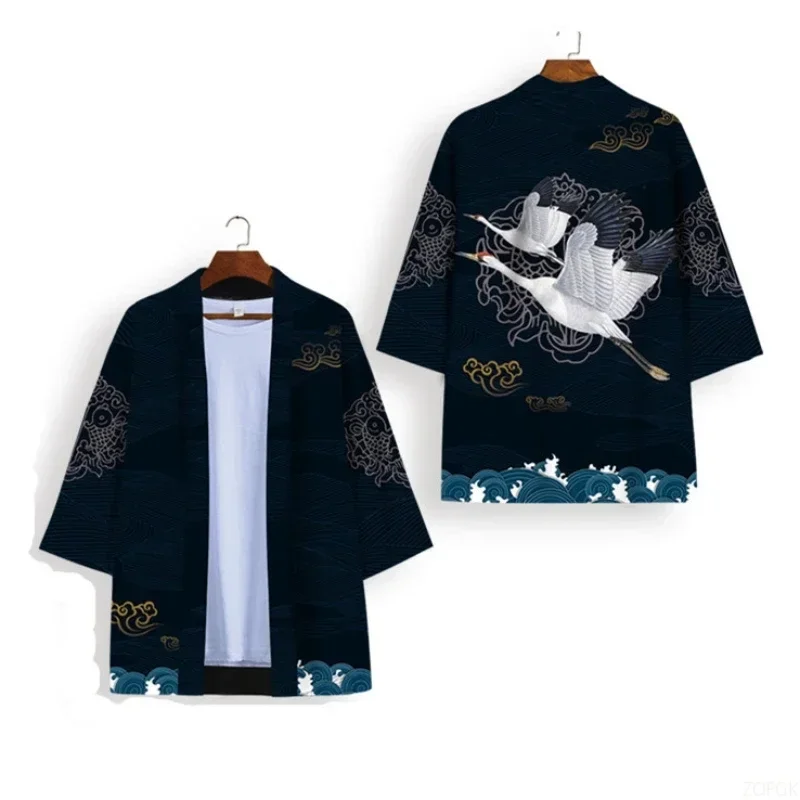 Unisex Black & White Kimono Cosplay Samurai Tops Trendy Casual Cardigan Yukata Costume Japanese Streetwear Traditional Clothing 5