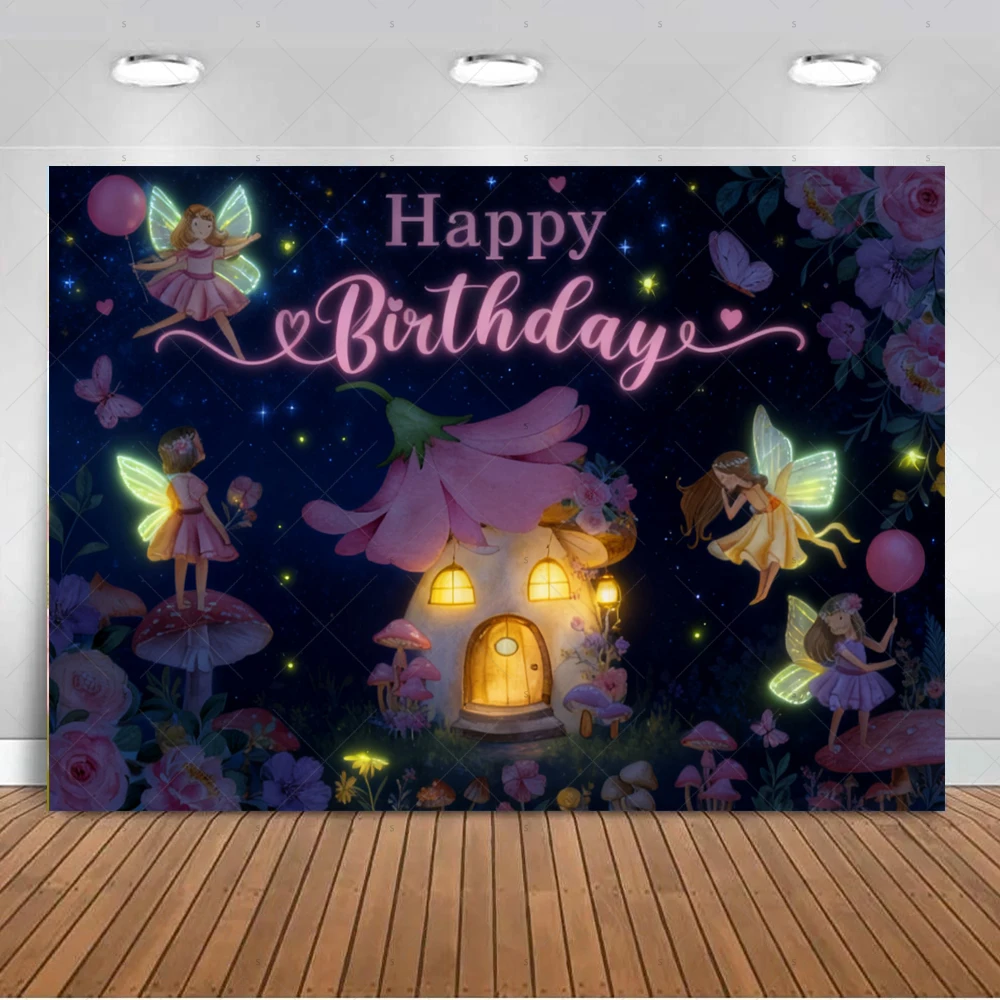 Blumen Fee Pilz Haus Thema Geburtstag Party Dekoration Hintergrund Elf Schmetterling Meerjungfrau Banner Fotografie Studio Requisiten – Detail 3