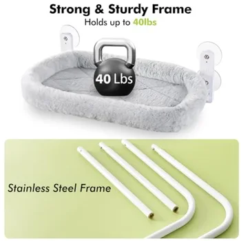 Cordless Cat Window Perch Cat Hammock for Wall with 4 Strong Suction Cups Solid Metal Frame and Two Replaceable Covers Foldable 6