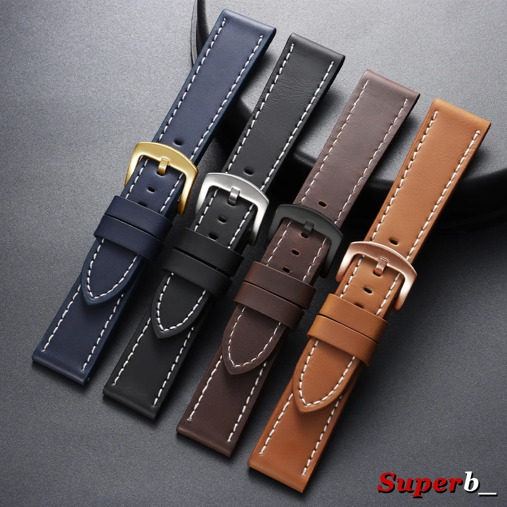 Vintage Leather Sport Watch Strap with Steel Pin Buckle - Brown/Black, Various Sizes